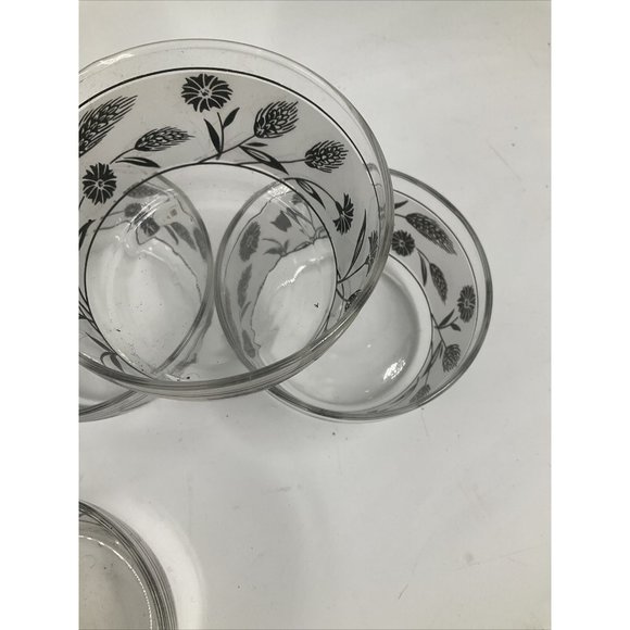 4 Libbey Silver Wheat Snack Fruit Bowls Set Vintage 3 1/2" Leaf Frosted Glass EU - Picture 2 of 8